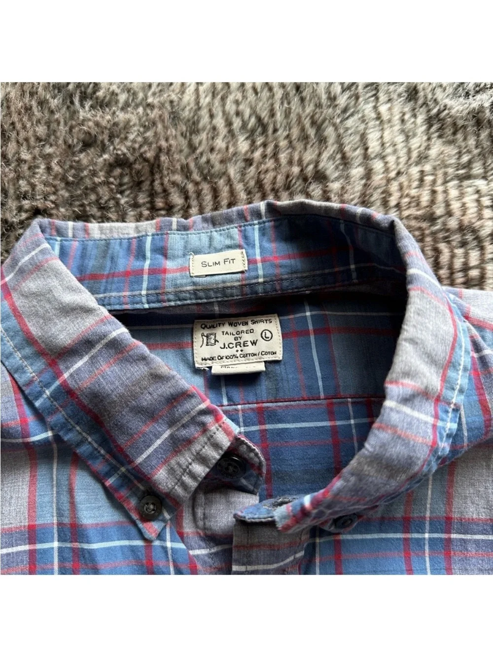 J. Crew Men's Plaid Button-Down Shirt in Blue, Gray and Red